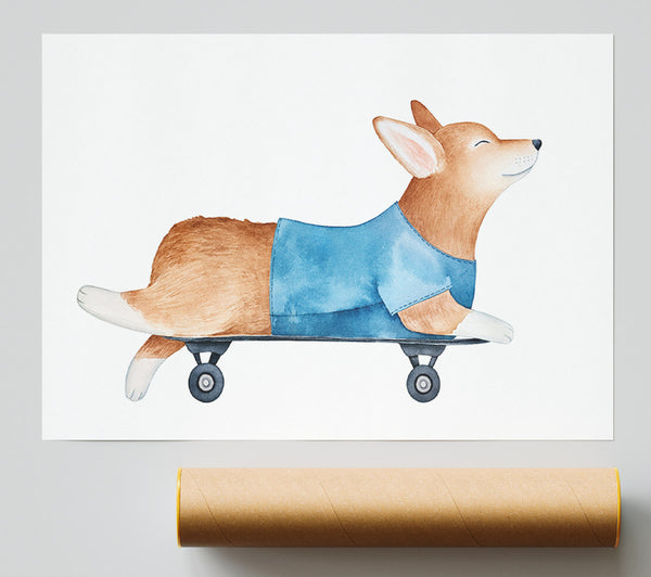 Corgi On A Skateboard