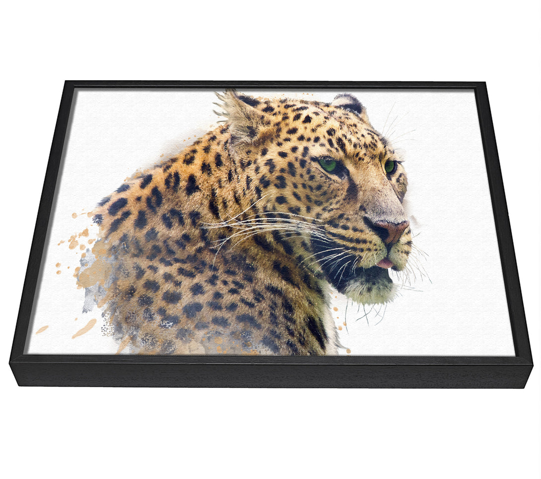 A picture of a Watercolor Splash Leopard framed canvas print sold by Wallart-Direct.co.uk