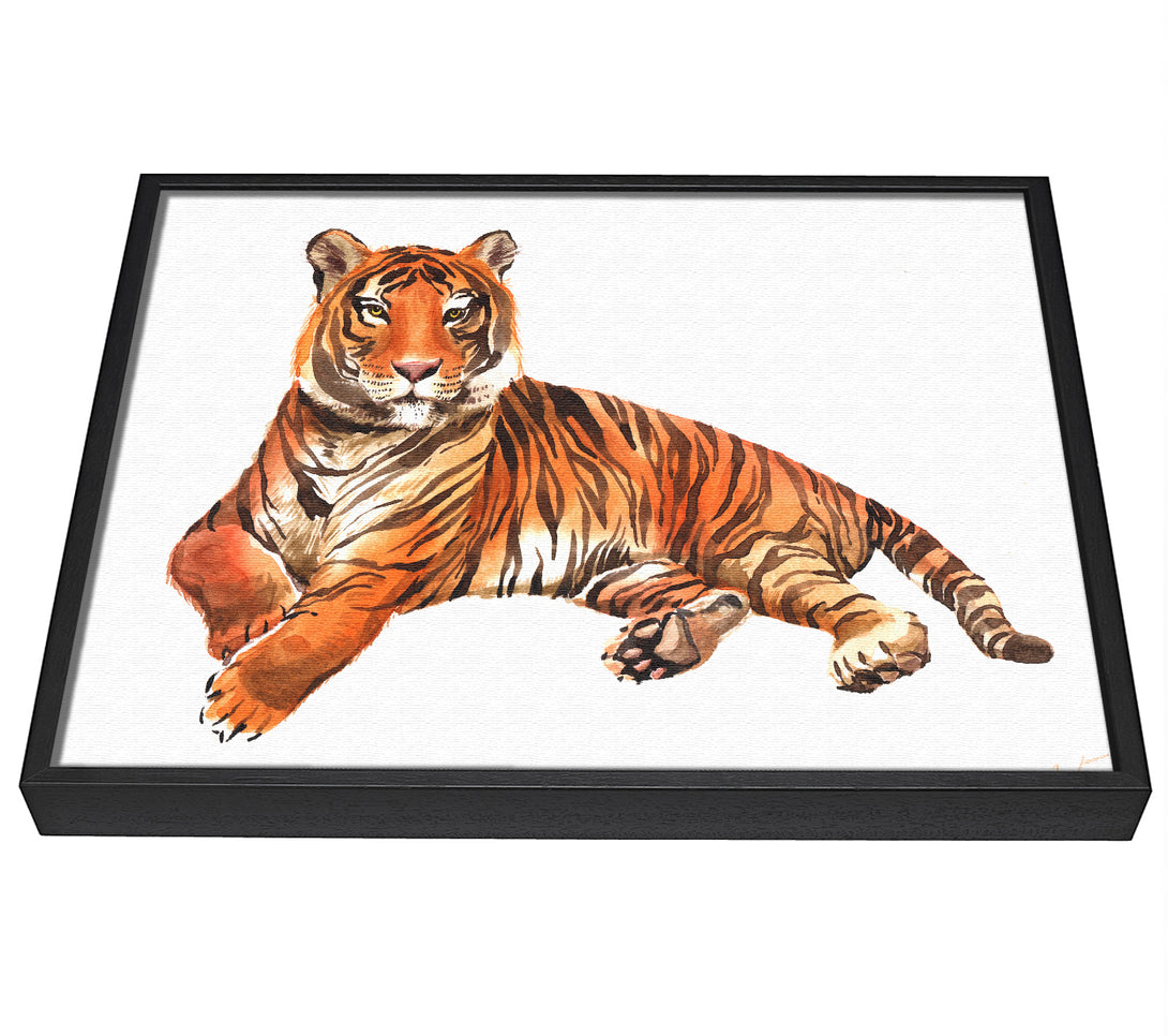 A picture of a Tiger Laying Down framed canvas print sold by Wallart-Direct.co.uk