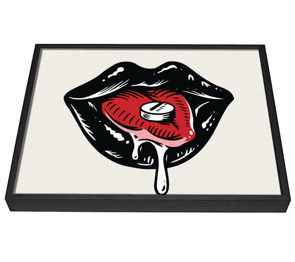 A picture of a Black Lips Pill framed canvas print sold by Wallart-Direct.co.uk