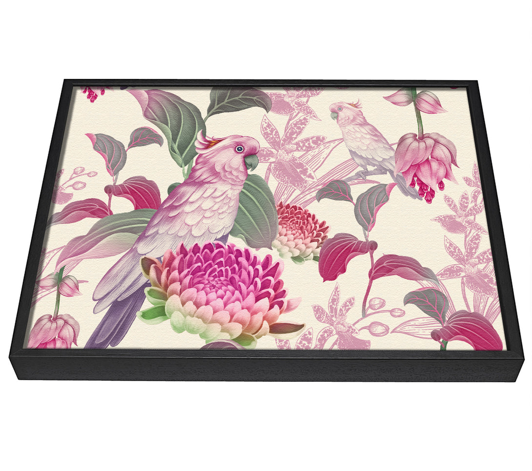 A picture of a The Parrot Is Of Floral Pattern framed canvas print sold by Wallart-Direct.co.uk