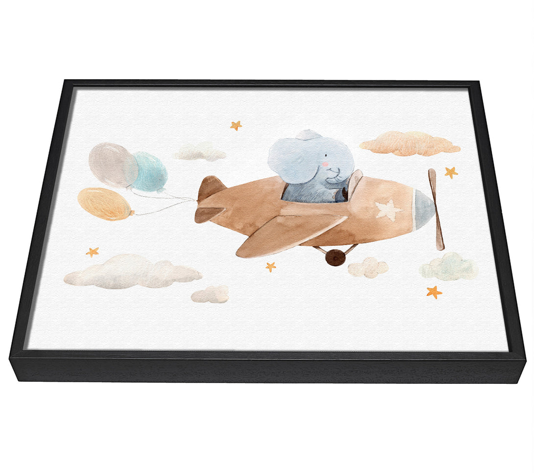 A picture of a Elephant Riding Plane framed canvas print sold by Wallart-Direct.co.uk