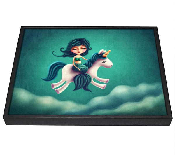 A picture of a Mermaid Riding A Unicorn framed canvas print sold by Wallart-Direct.co.uk