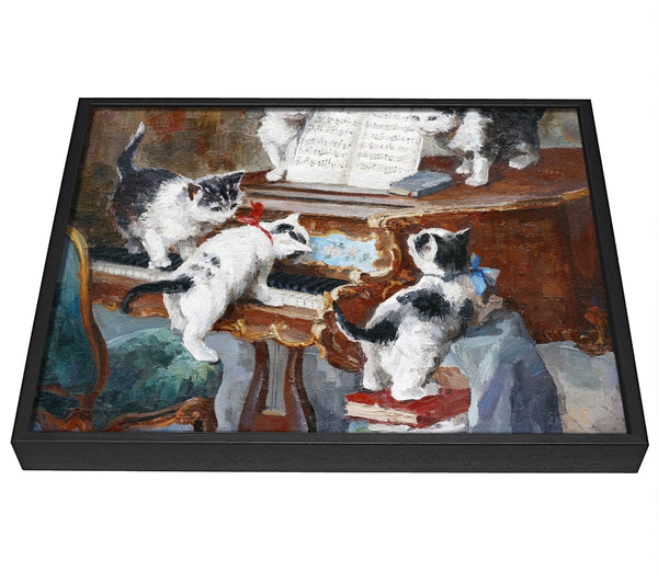 A picture of a The Cats Play Piano framed canvas print sold by Wallart-Direct.co.uk