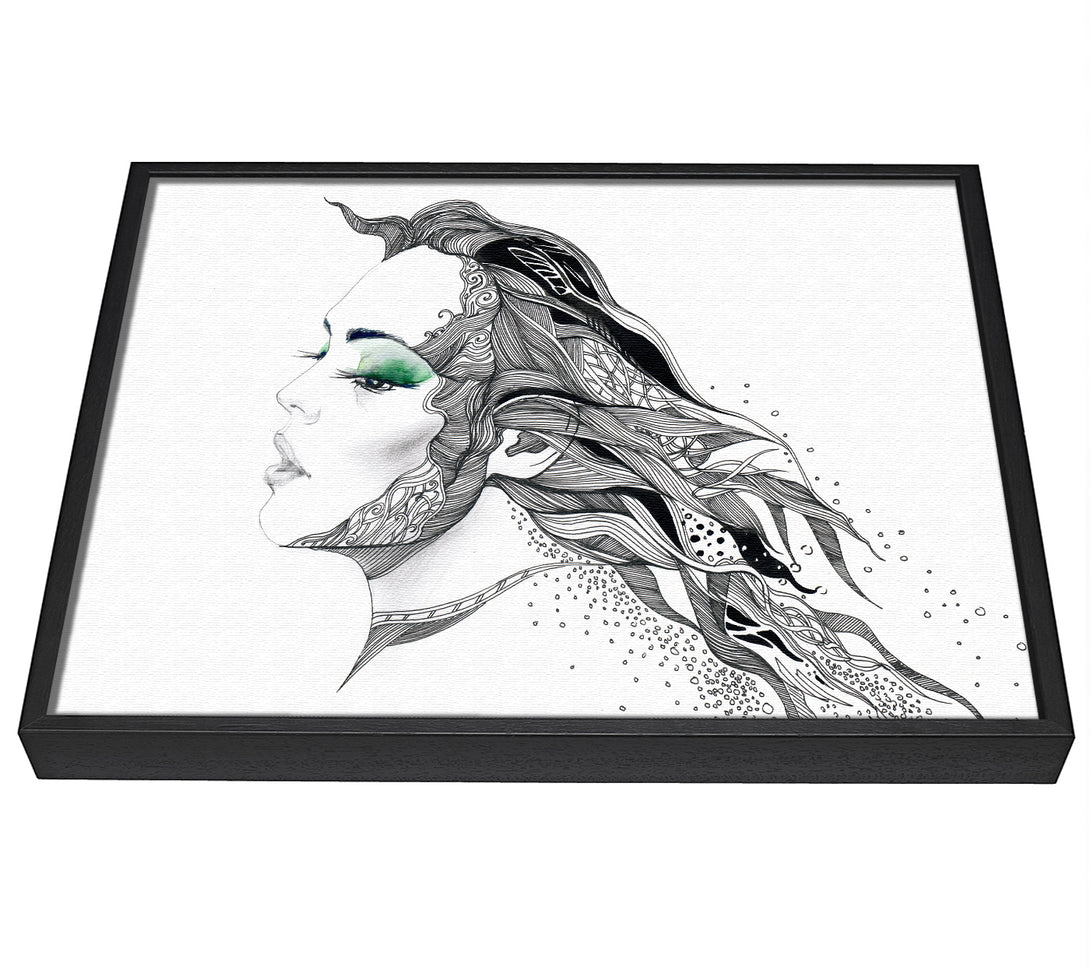 A picture of a Woman Face Pen Scribble framed canvas print sold by Wallart-Direct.co.uk