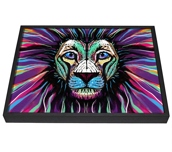 A picture of a The Lion Rainbow Face framed canvas print sold by Wallart-Direct.co.uk