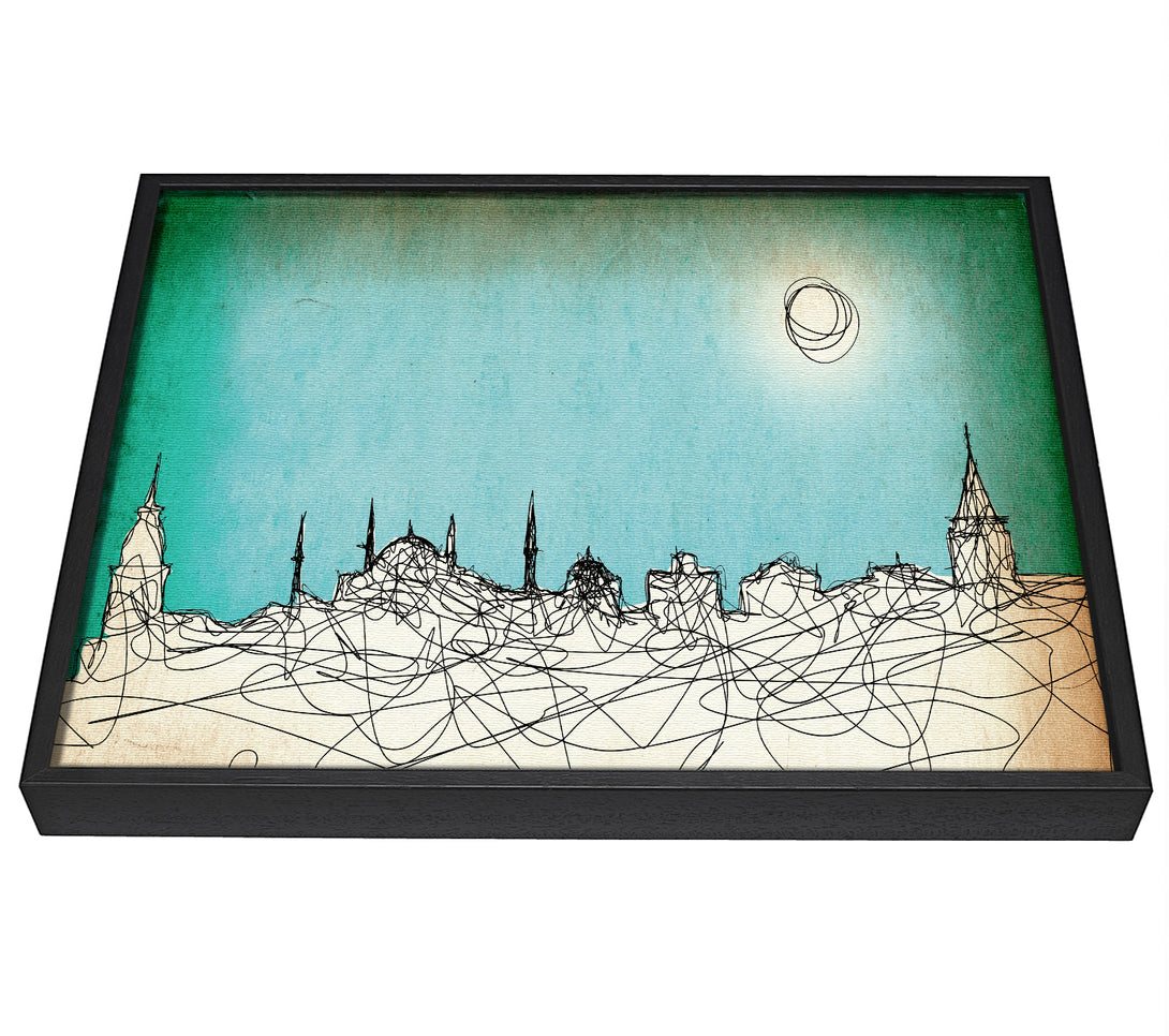 A picture of a Where The Sun Sets Over Town framed canvas print sold by Wallart-Direct.co.uk