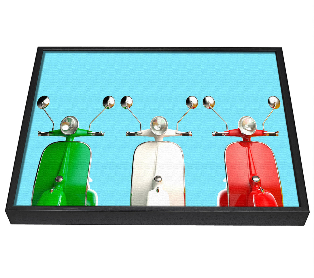 A picture of a Three Vespas Italy framed canvas print sold by Wallart-Direct.co.uk