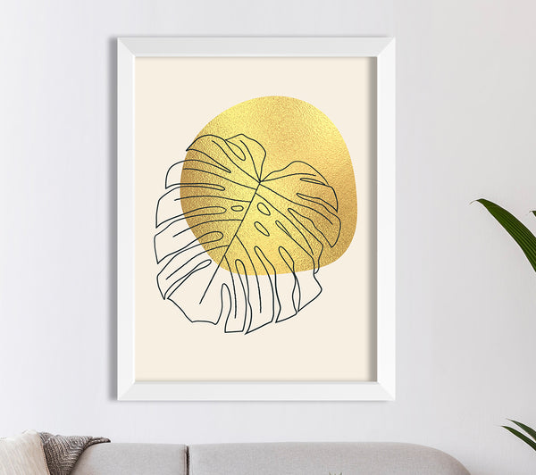 Cheese Plant Leaf Gold Foil Print