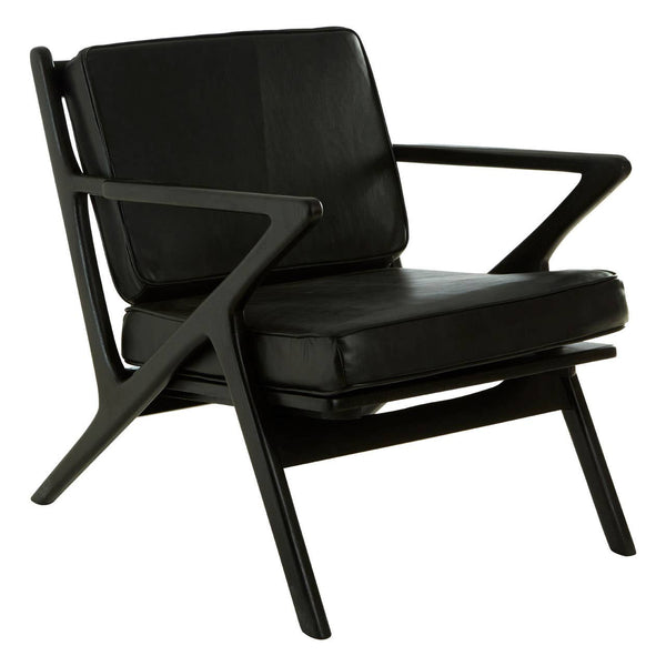 Kendari Black Leather and Teak Chair