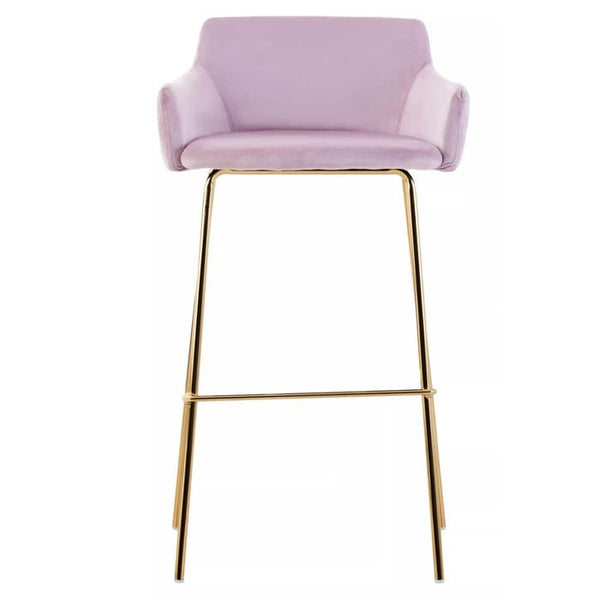 Luxurious Tamzin Pink Low-Back Bar Stool with Velvet Upholstery