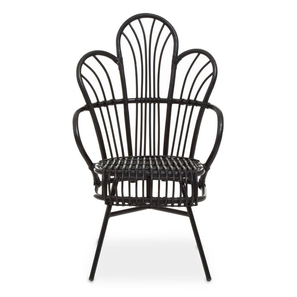 Scalloped Back Black Rattan Metal Chair