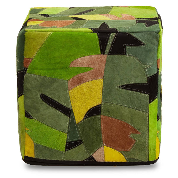 Safira Faux-Leather Botanical Pouffe