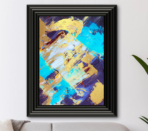 Abstract Blues Blacks & Gold Foil Print