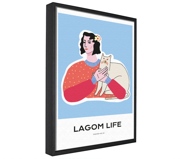 A picture of a Lagom Life Cat framed canvas print sold by Wallart-Direct.co.uk