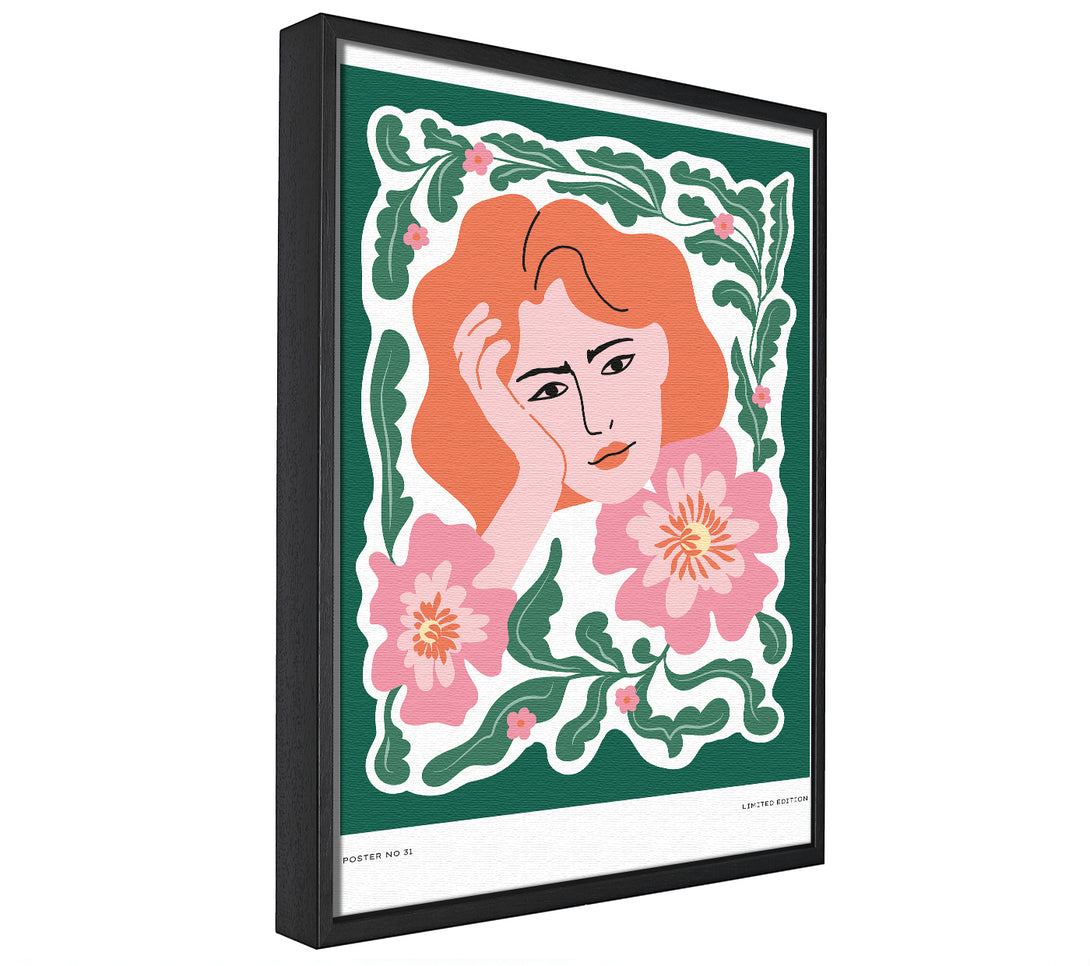 A picture of a Pondering Woman Floral framed canvas print sold by Wallart-Direct.co.uk