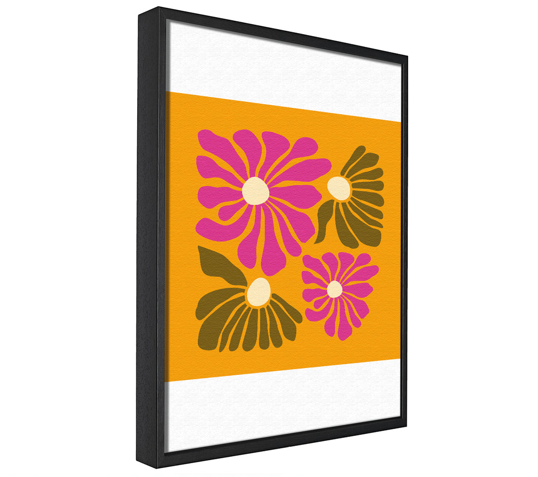 A picture of a Pink Flowers On Orange framed canvas print sold by Wallart-Direct.co.uk