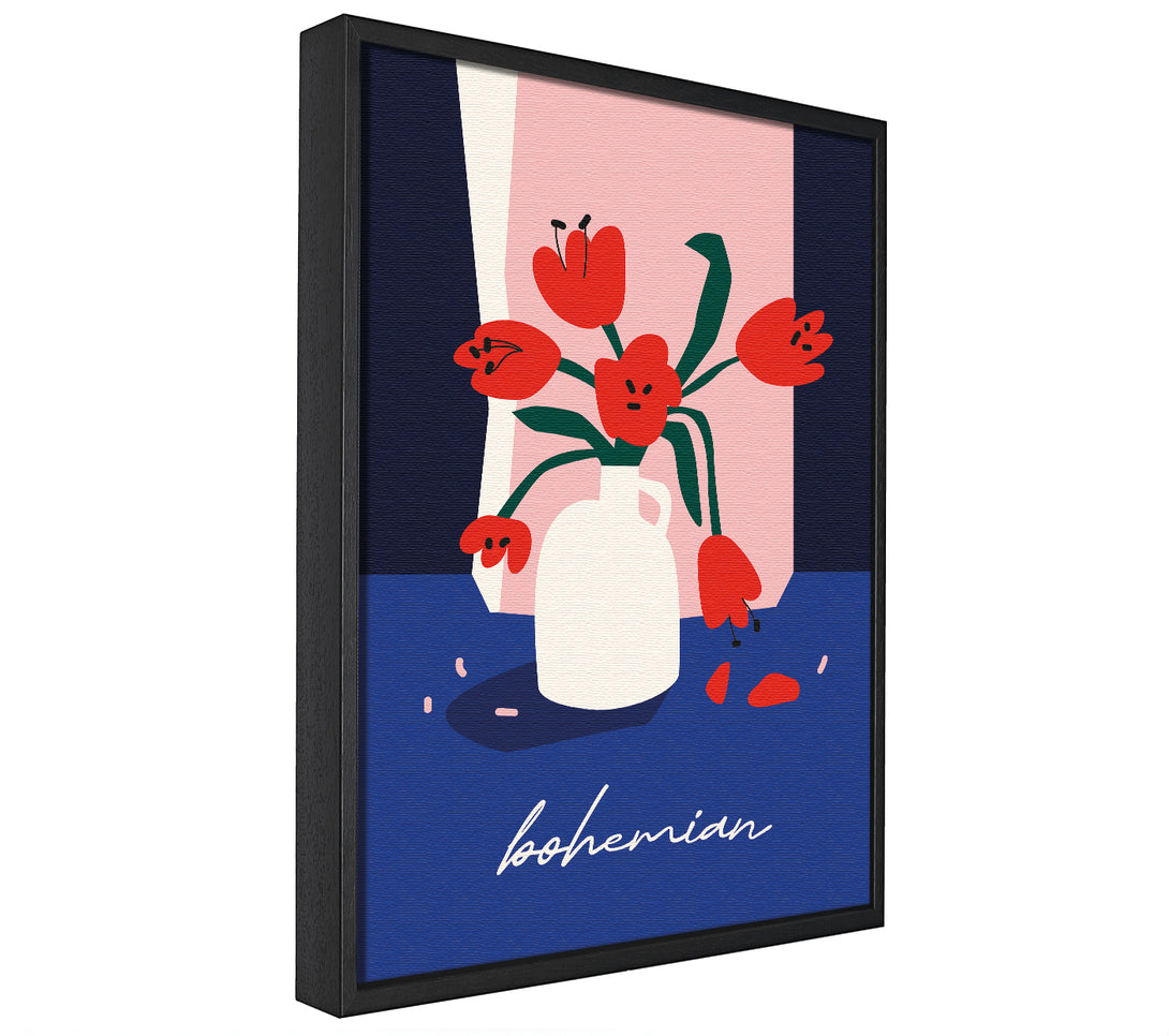 A picture of a Bohemian Vase Red Flowers framed canvas print sold by Wallart-Direct.co.uk