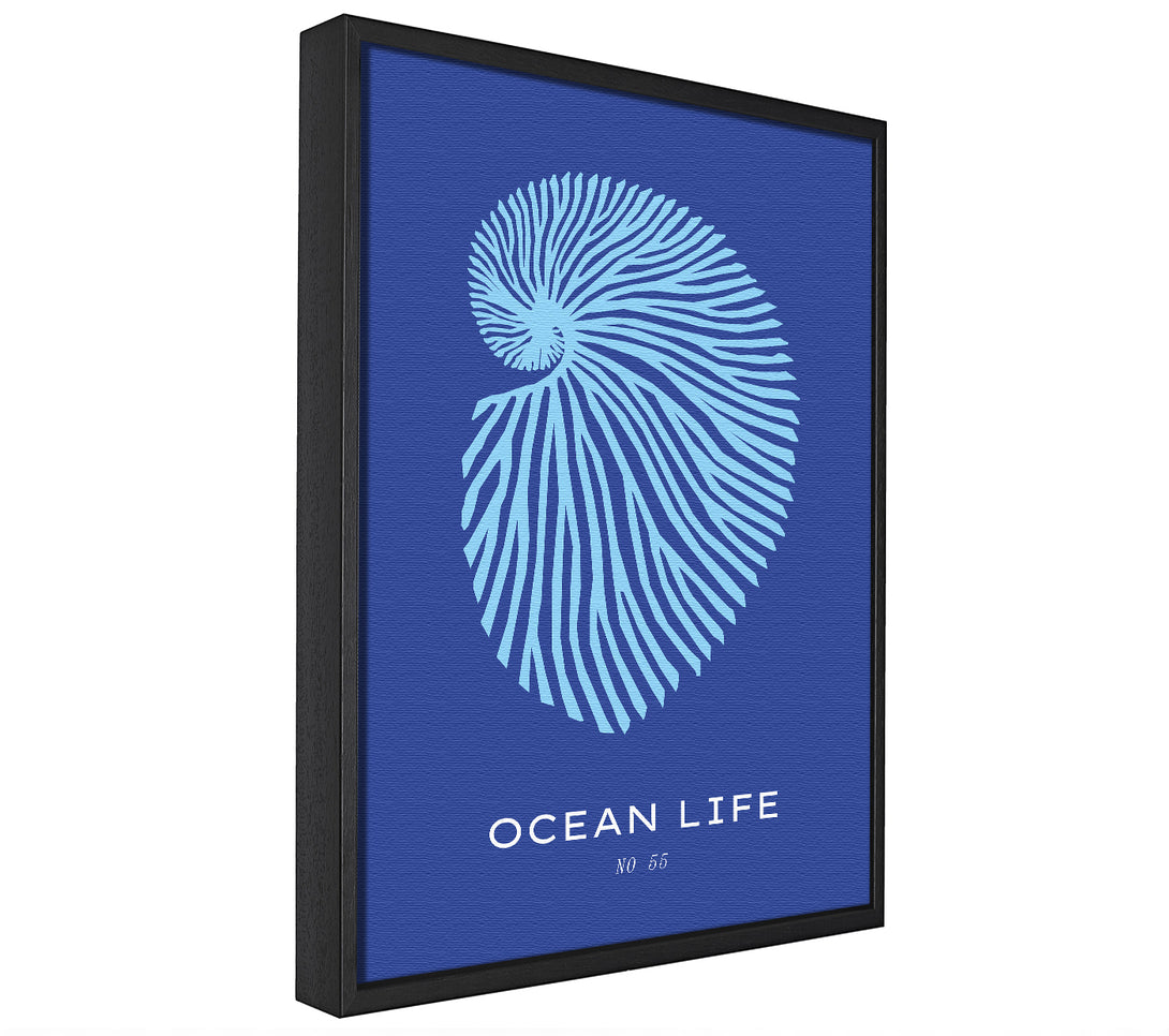 A picture of a Ocean Life Shell Blue framed canvas print sold by Wallart-Direct.co.uk