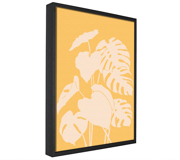 A picture of a Cheese Plant Leaves Mustard framed canvas print sold by Wallart-Direct.co.uk