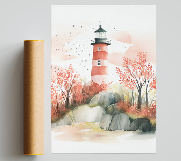 Autumn Lighthouse Watercolour