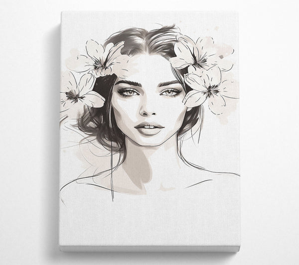 Beauty Woman Flowers Sketch Line Art