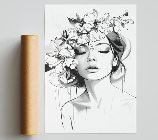 Closed Eyes Flower Hair Woman