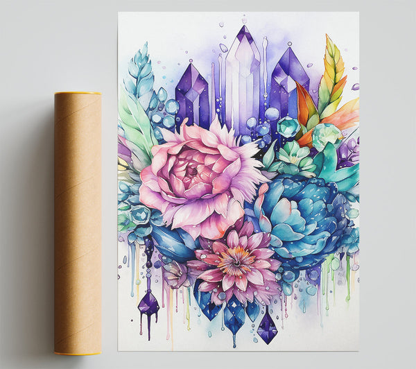 Coral Lee Blue Green Purple And Pink Crystals In Watercolour