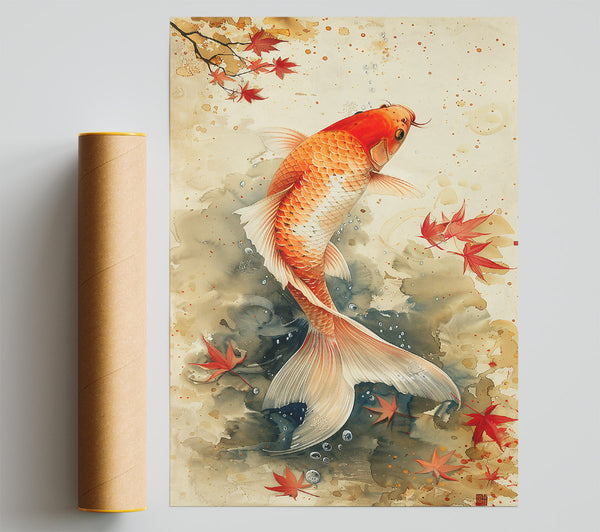 Orange Koi In Fall