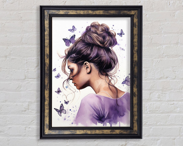 Girl With Bun Lilac Butterflies