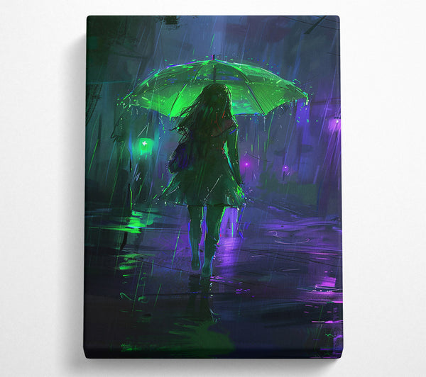 Green Umbrella In The Rain