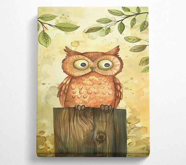 Golden Owl On Wood