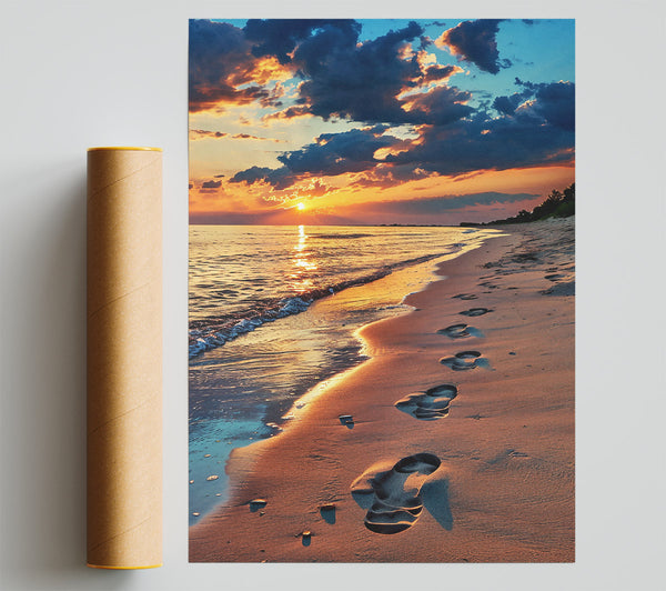 Golden Footprints At Sunset