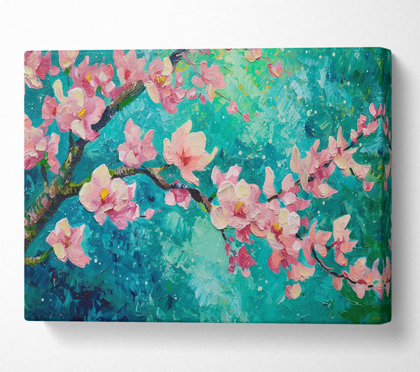 Pink Blossoms On Teal