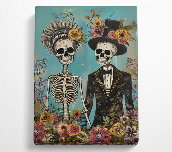 Teal Floral Skeletons