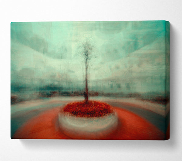 Red Tree In Teal Mist