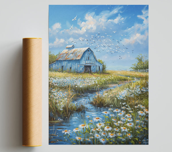 Blue Barn And Daisies