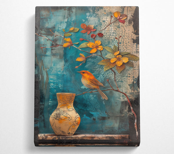 Teal Bird And Vase