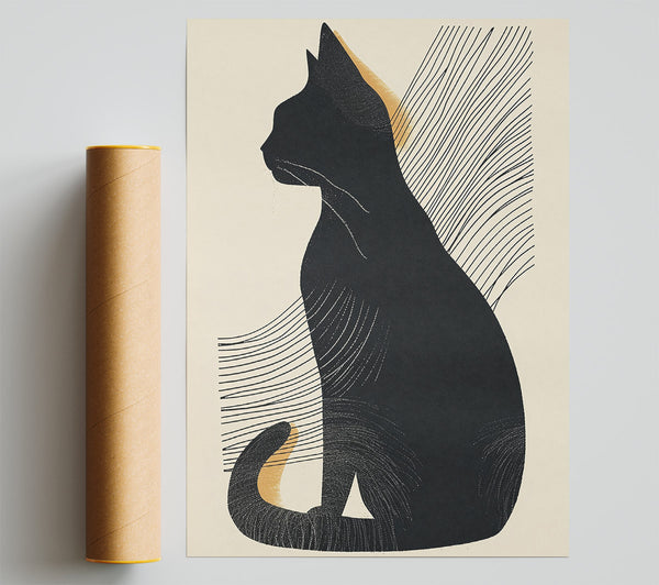 Black Cat In Gold Lines