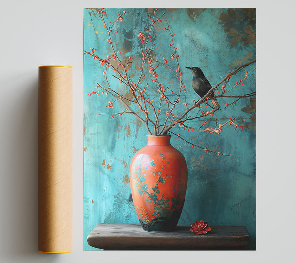 Crimson Bird And Vase