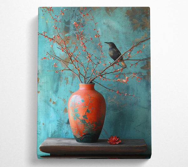 Crimson Bird And Vase