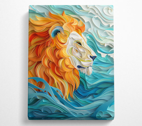 Orange Lion In Waves