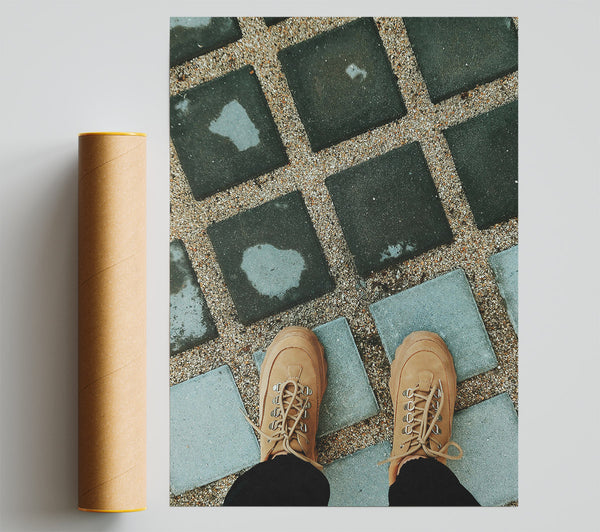 Tan Shoes On Grey Tiles