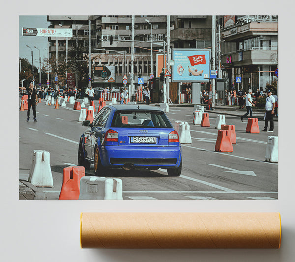 Blue Car On Course