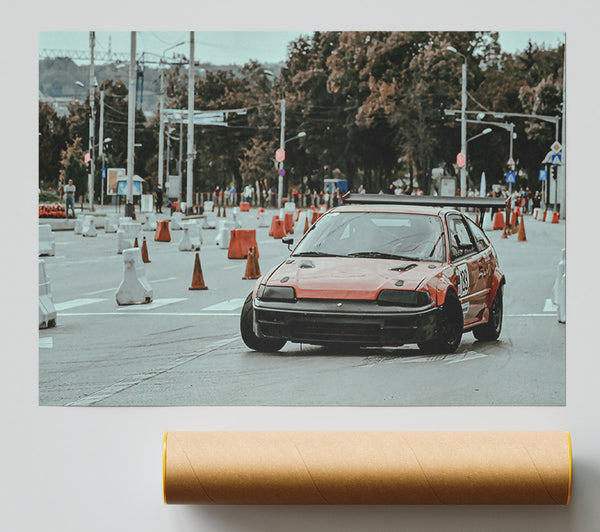 Red Car On Track