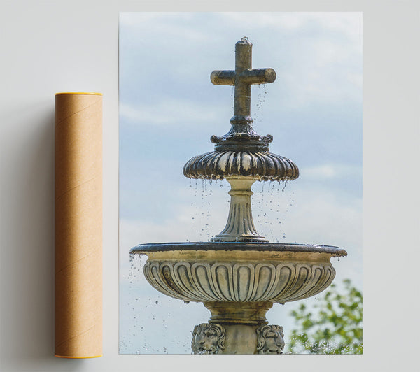 Cream Stone Cross Fountain