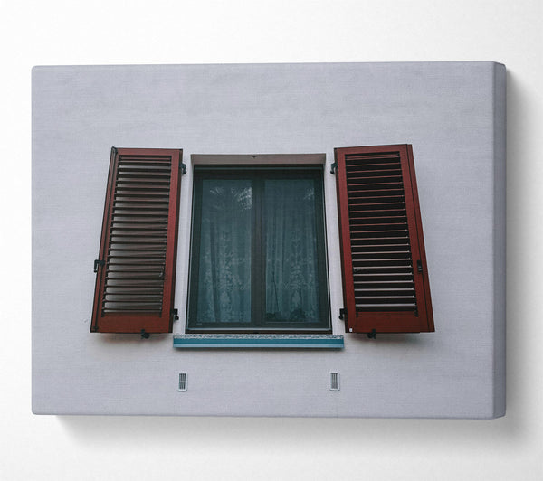 Red Louvered Window View