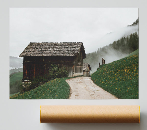 Brown Cabin In The Fog