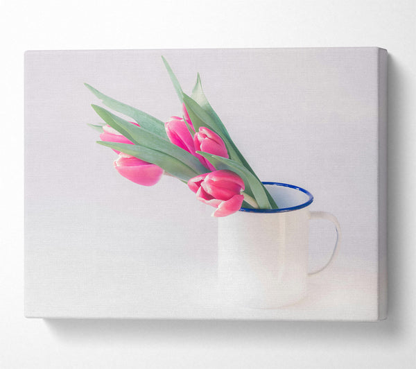 Pink Tulips In White Mug