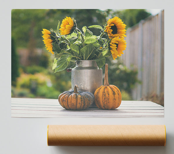 Golden Sunflowers And Pumpkins